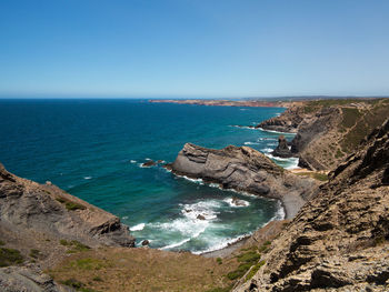 Scenic view of sea against clear sky