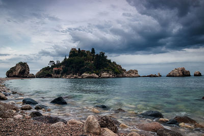 Scenic view of sea against cloudy sky