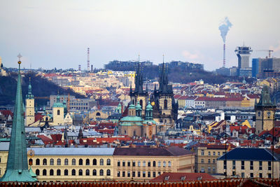 High angle view of buildings in city