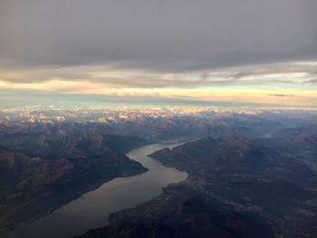 Aerial view of landscape against sky during sunset