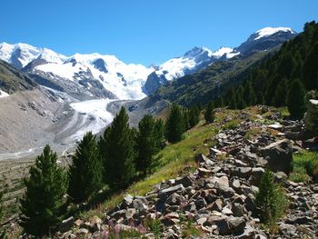 Scenic view of snow covered mountains