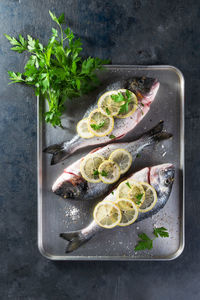 High angle view of food on table