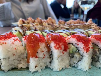 Close-up of sushi with strawberries