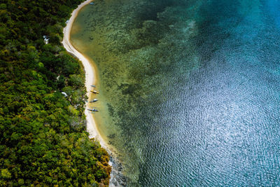 High angle view of road by sea