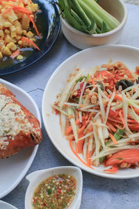 High angle view of food in plate on table