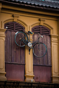 Low angle view of closed door of building