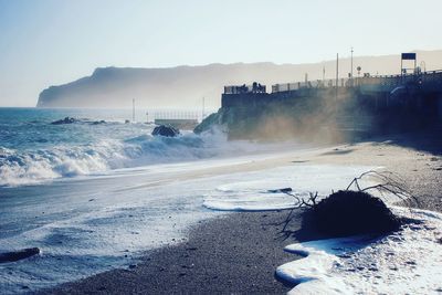 Scenic view of sea against clear sky