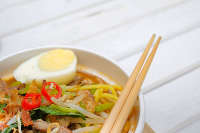 High angle view of food served in bowl