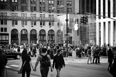 People walking on city street