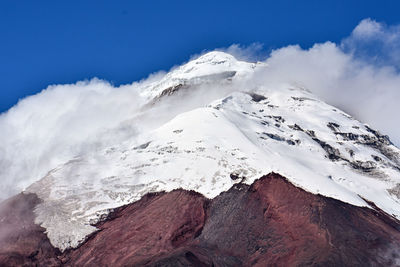 Aerial view of snowcapped mountain against sky