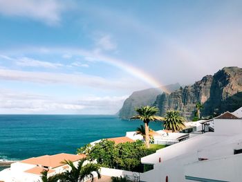 Scenic view of rainbow over sea against sky