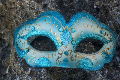 High angle view of painting on rock