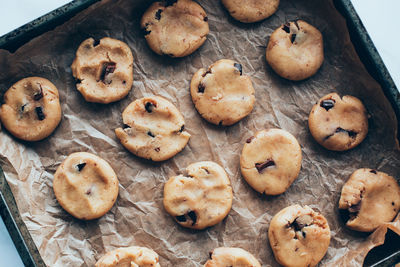 High angle view of cookies on table