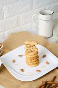 Close-up of breakfast served on table