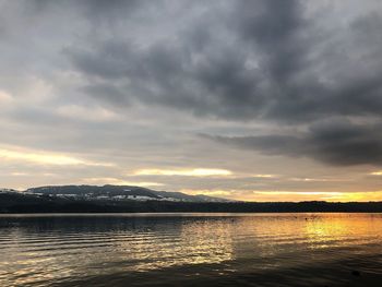 Scenic view of lake against sky during sunset