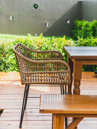 Empty chairs and tables in restaurant