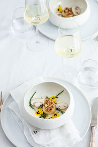 High angle view of food in plate on table