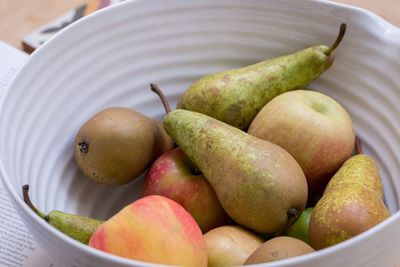 High angle view of fruits in bowl on table