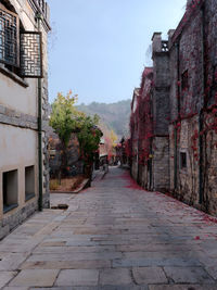 Footpath amidst buildings against sky