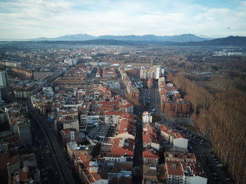 High angle view of buildings in city