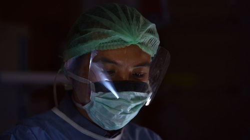 Close-up of doctor wearing mask