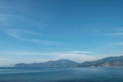 Scenic view of  blue sea against blue sky