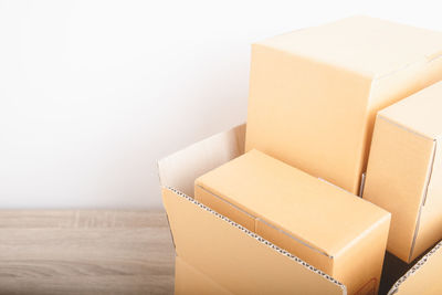 Stack of empty box against white background