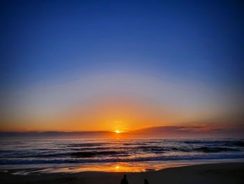 Scenic view of sea against clear sky during sunset