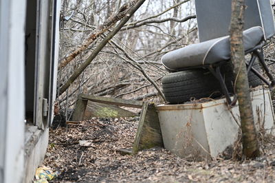 Abandoned metal structure on field