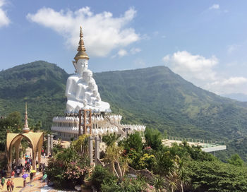 View of temple against mountain range