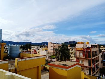 High angle view of buildings in city