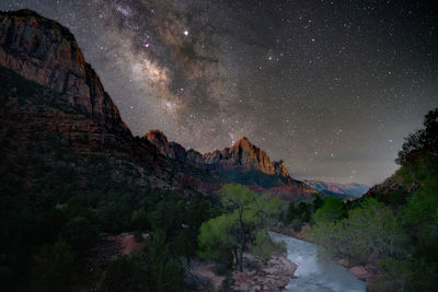 Milky way over  the watchman in zion national park