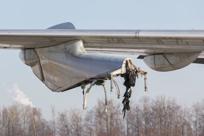 Low angle view of abandoned airplane against clear sky