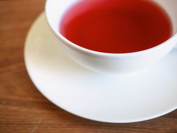 High angle view of tea cup on table