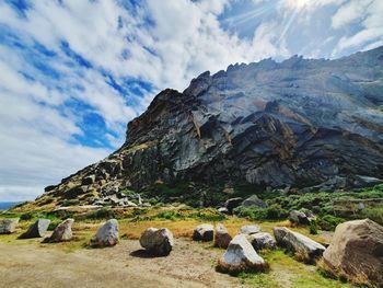 Scenic view of rocky mountains against sky