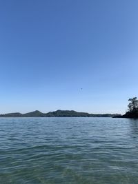 View of sea against clear blue sky