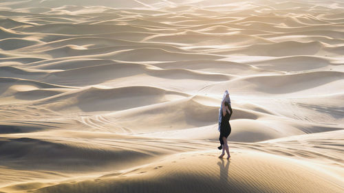 Rear view of man on sand at beach