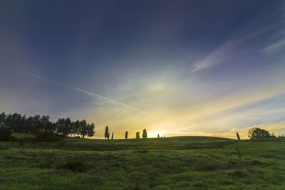 Scenic view of field against sky during sunset