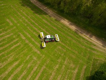 High angle view of tractor on field