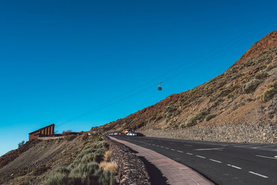 Scenic view of road against clear blue sky