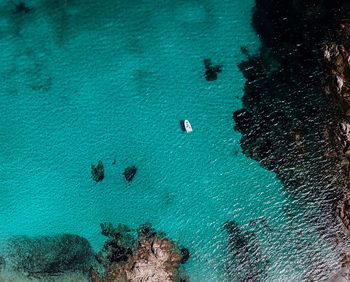 Drone shot of boat in sea