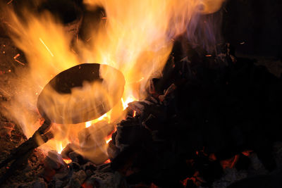 Close-up of bonfire at night