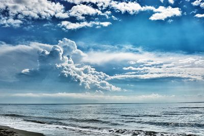 Scenic view of sea against cloudy sky