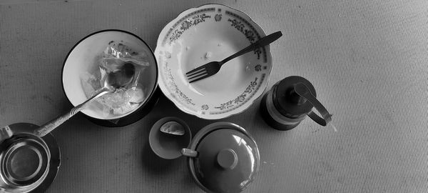 High angle view of glasses on table