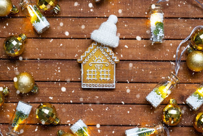 Directly above shot of christmas decorations on table