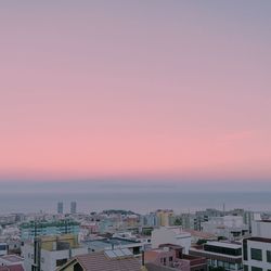 High angle view of cityscape against sky during sunset