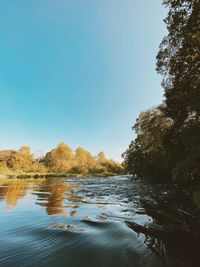 Scenic view of river against clear blue sky