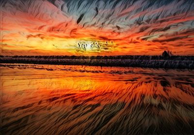 Scenic view of sea against dramatic sky