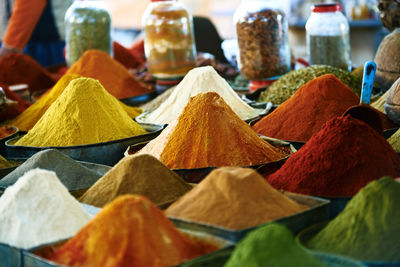 Close-up of multi colored vegetables for sale in market