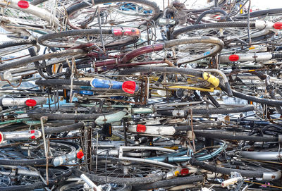 High angle view of bicycle parking lot